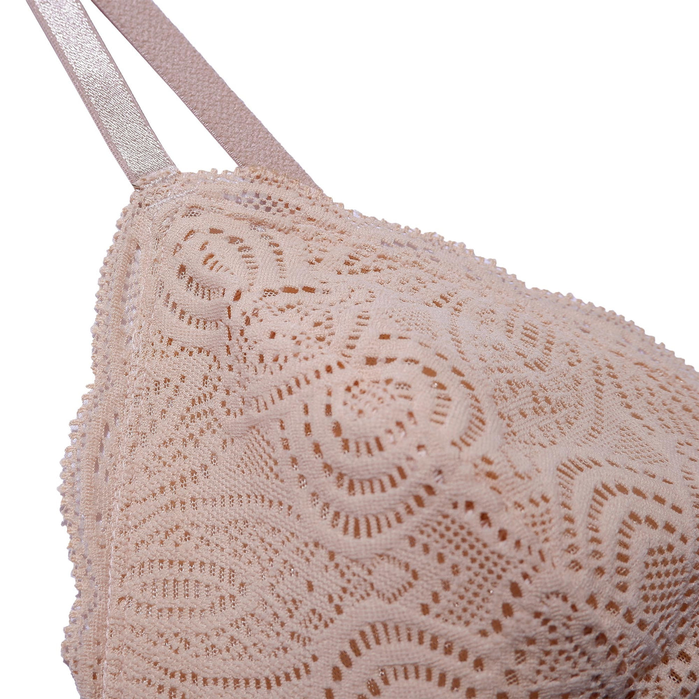 Luna Bh er lavet i elegante blonder med delikate bølgede kanter og beige for i mesh. Underprotection, bæredygtigt lingeri